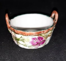 Antique Bucket Salt Cellar Dip Nippon Japan Hand Painted Pink flowers Br... - $14.99