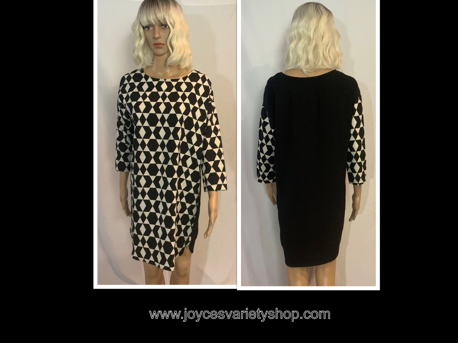Primary image for Women's Black & White Geometric Shirt Dress SZ Small Free Shipping