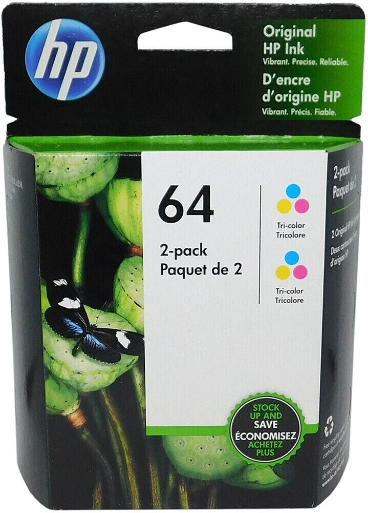 Hp 64 Tricolor Ink Cartridge Twin Pack 6za55an 2 X N9j89an Exp 2023 Retail Box Ink Toner 8269