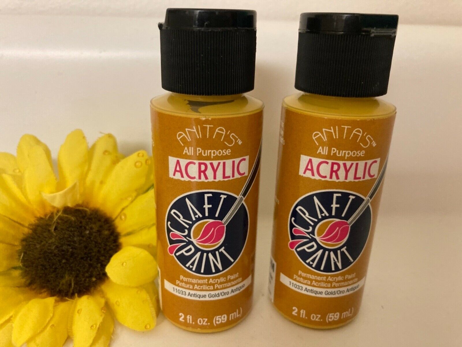 Lot 2 Anita's Acrylic Paint Antique Gold 11033 2 Ounce Crafts Wood