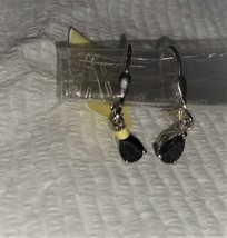 Black Spinel Pear Solitaire Dangle Earrings, Platinum /  925 Silver, 1.0... - $25.00