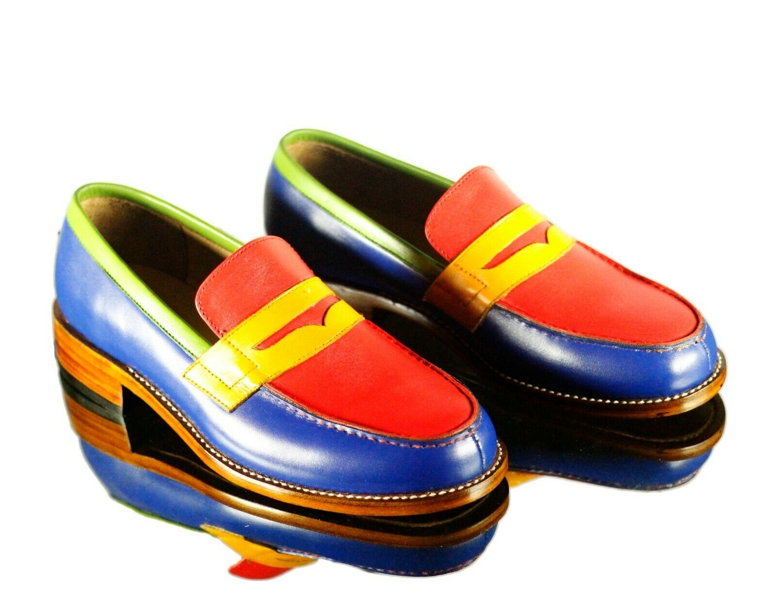 Handmade Men Multicolor Leather Slipper Party Penny Loafers, Dress Moccasin Shoe