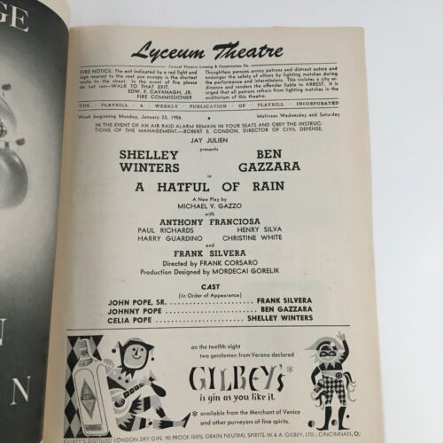 1956 Playbill Lyceum Theatre Presents Shelley Winters in A Hateful of ...