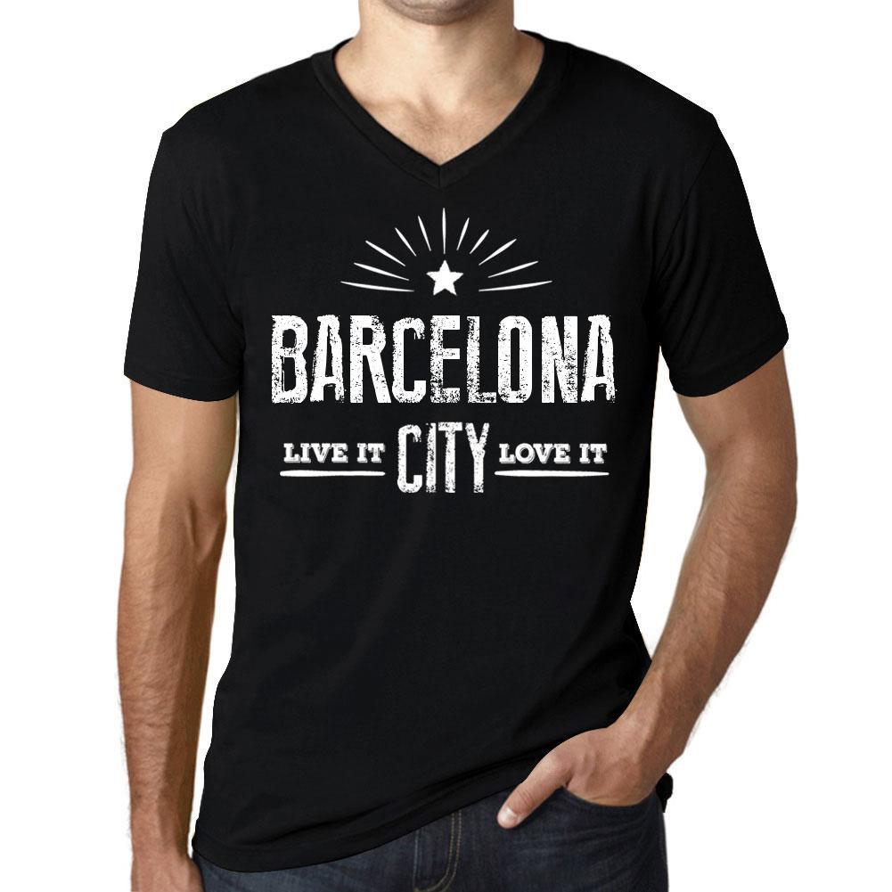 Men’s Vintage Tee Shirt Graphic V-Neck T shirt Live It Love It BARCELONA Deep Bl