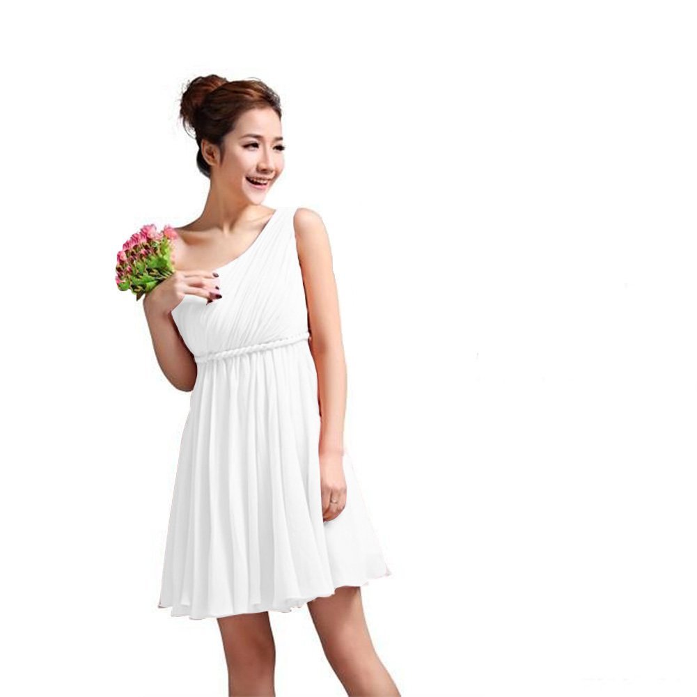 Kivary Women's Short One Shoulder Sash Bridesmaid Dresses White US 6