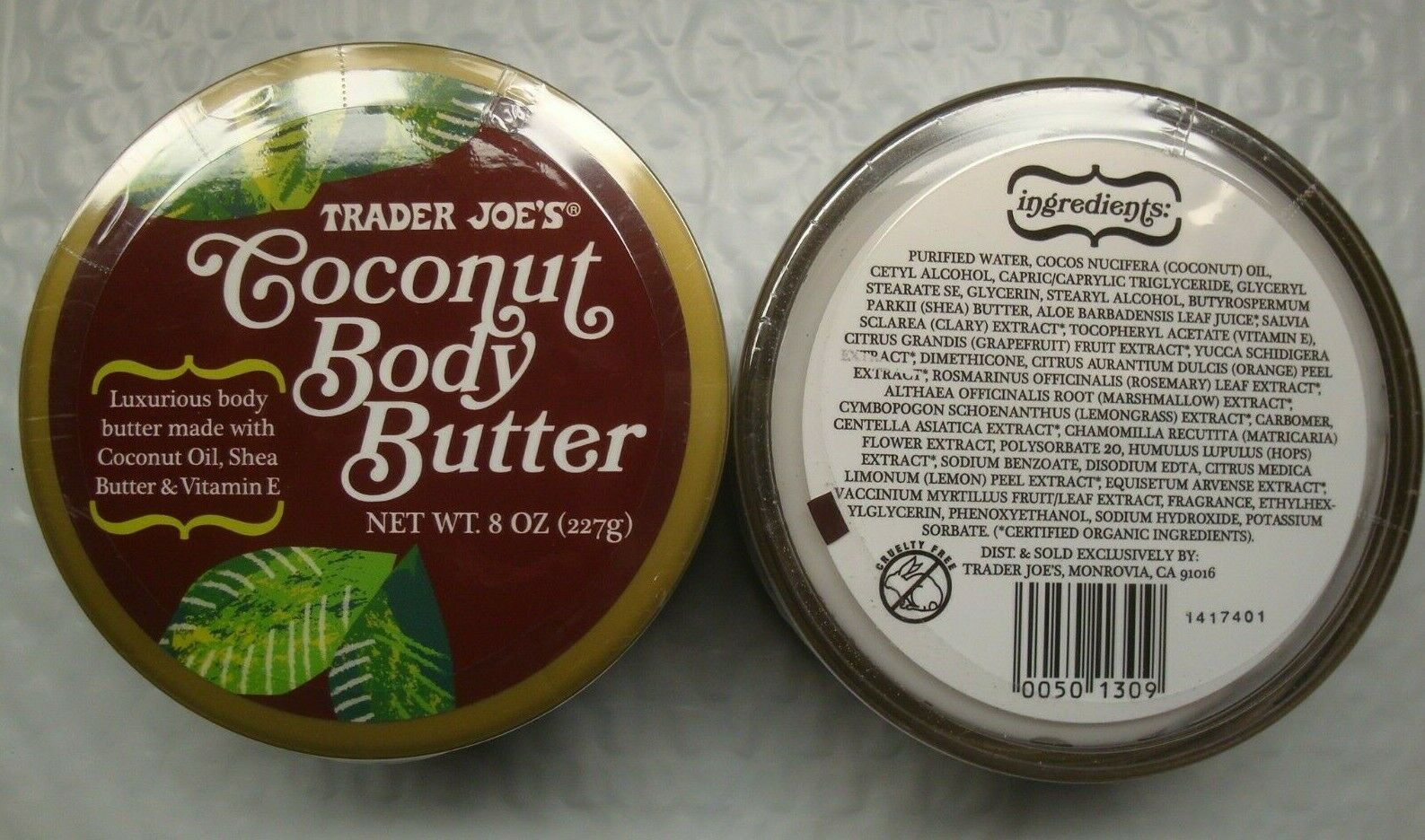 New Trader Joe's Coconut Body Butter with Shea Butter 8 oz each Qty 2