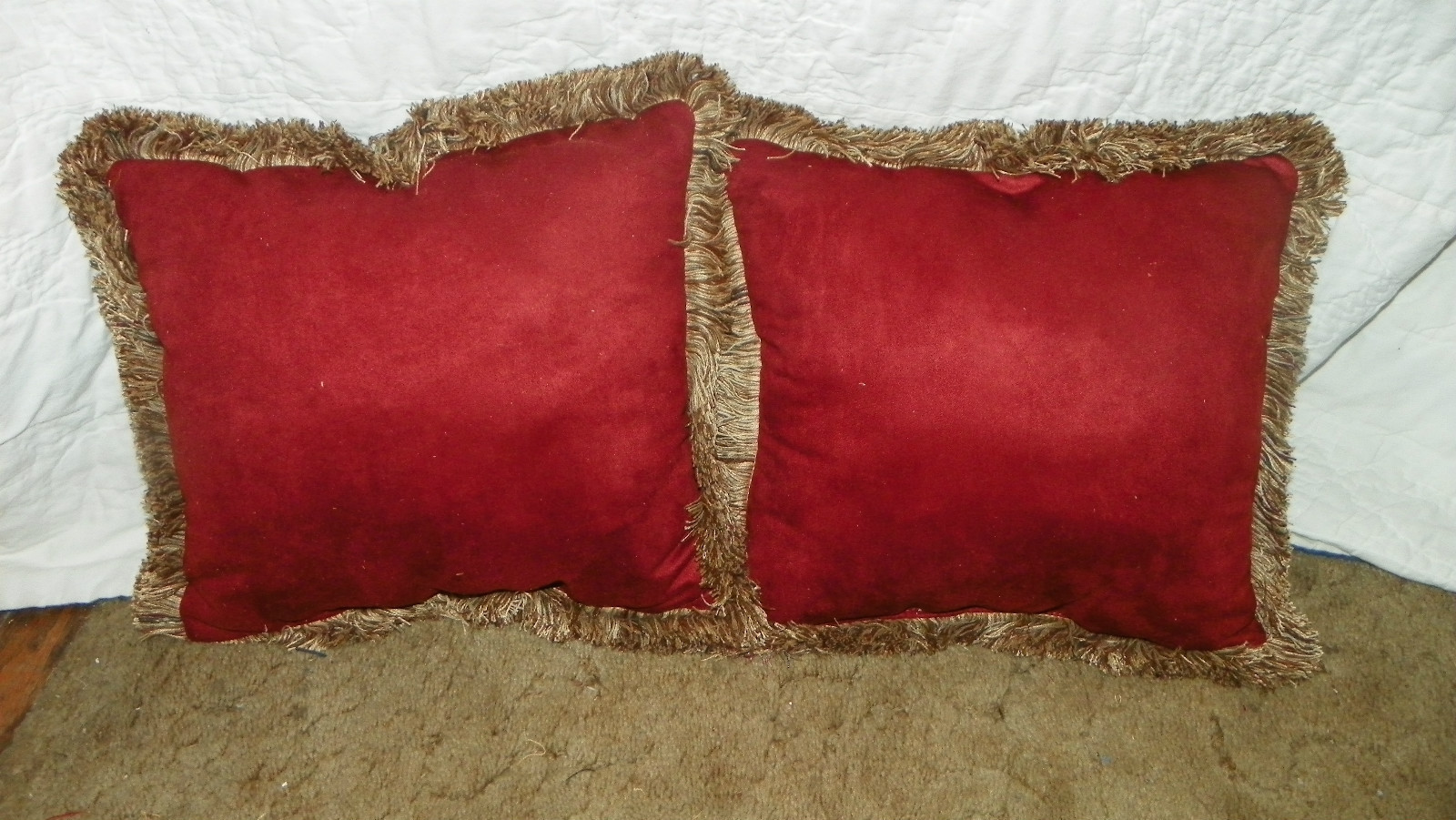 Pair Gold Russet Retro Print Pillows / Throw Pillows 15 x 15 - Pillows