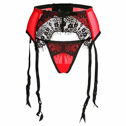 Slocyclub Women 3 Pieces Lace Garter Belt And Stockings Sets Red