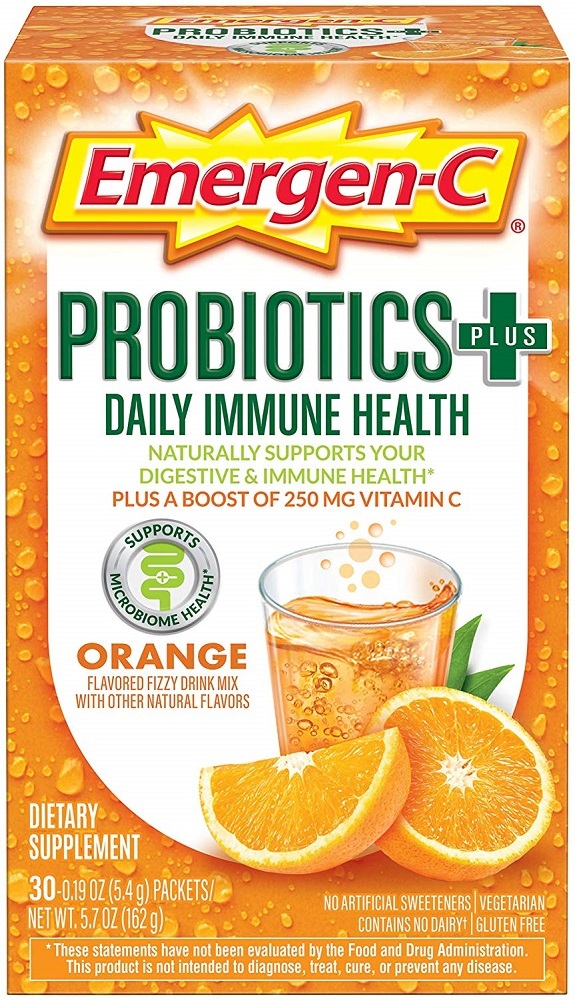Emergen-C Probiotics+ Vitamin C 250mg (30 Count, Orange Flavor, 1 Month Supply)