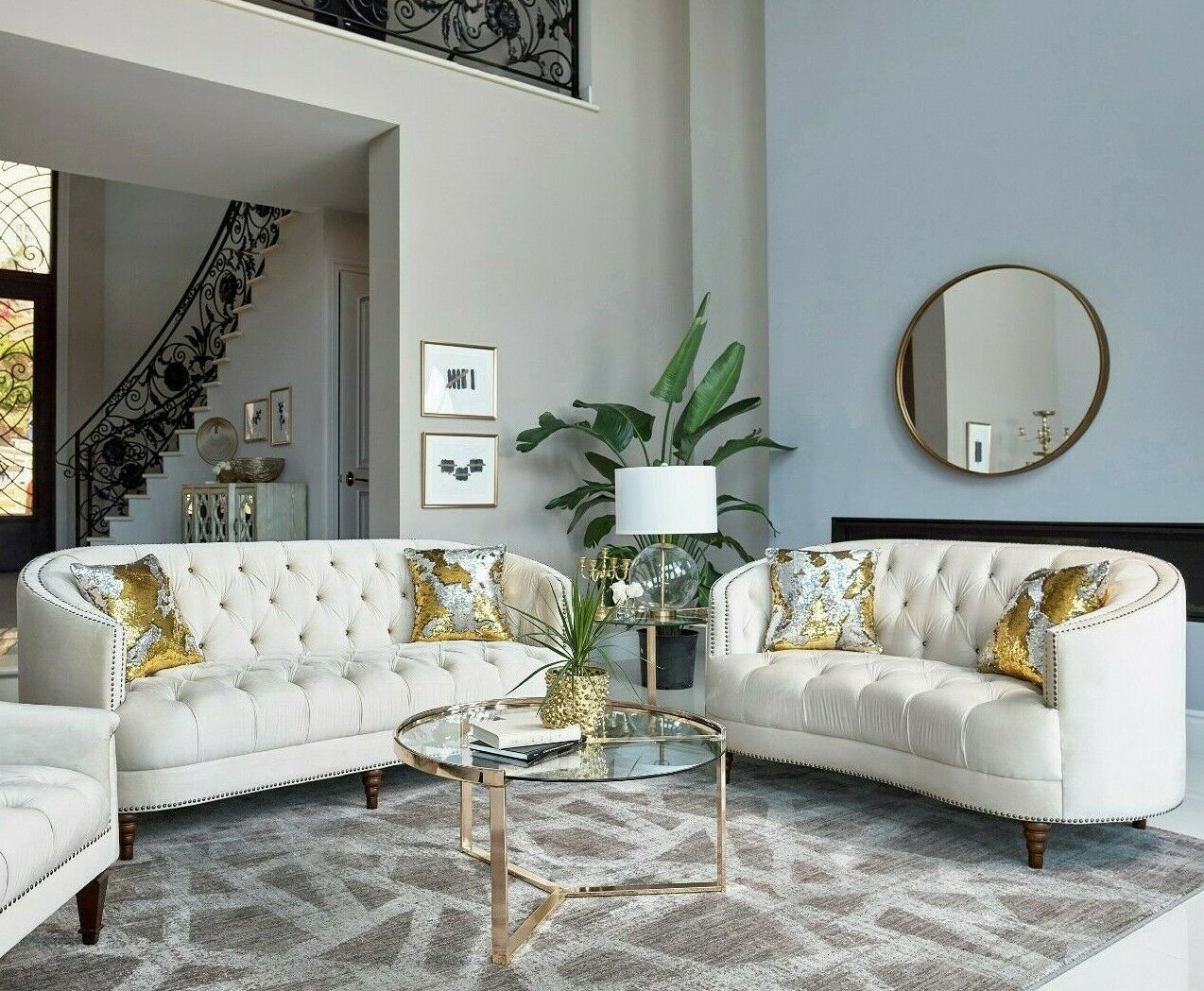 Modern Glam Living Room 2-Piece Sofa Set Couch & Loveseat, Off White ...
