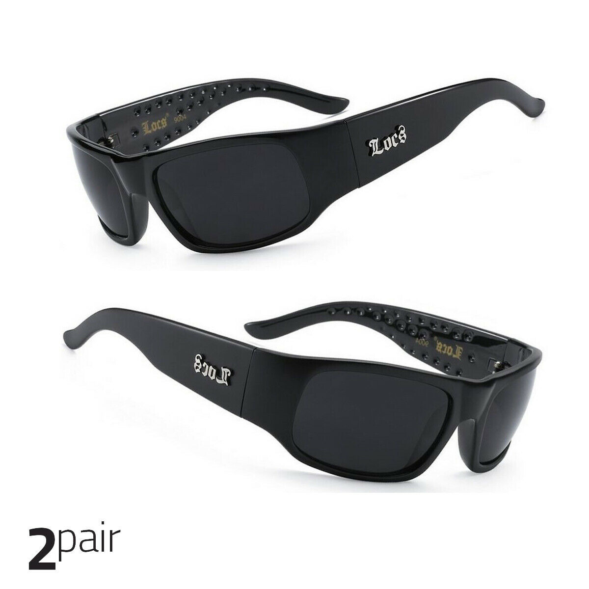 LOCS Rectangular Gangster Black Shades Men Sunglasses Dark Lens Black+