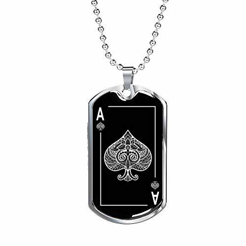 Express Your Love Gifts Casino Poker Ace of Spades Dog Tag Engraved 18k Gold 24