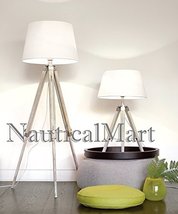 Natural Teak Wooden Tripod Table Lamp Classical Industrial Floor Lamp- Set Of Tw
