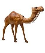 Vintage Leather Covered Dromedary Arabian Camel 1950s Nativity Glass Eyes - $98.01