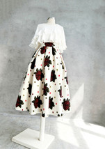 Winter A-line Warm Midi Flower Skirt Women Rose Floral Wool-blend Pleated Skirt  image 2