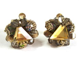Vintage 1950&#39;s Vendome Amber Gold Tone Adjustable Clip Cluster Earrings ... - $10.99