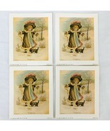 Vintage Art Print Tangled Up Victorian Girl with Puppy 5&quot; x 6&quot; Lot of 4 - $4.75