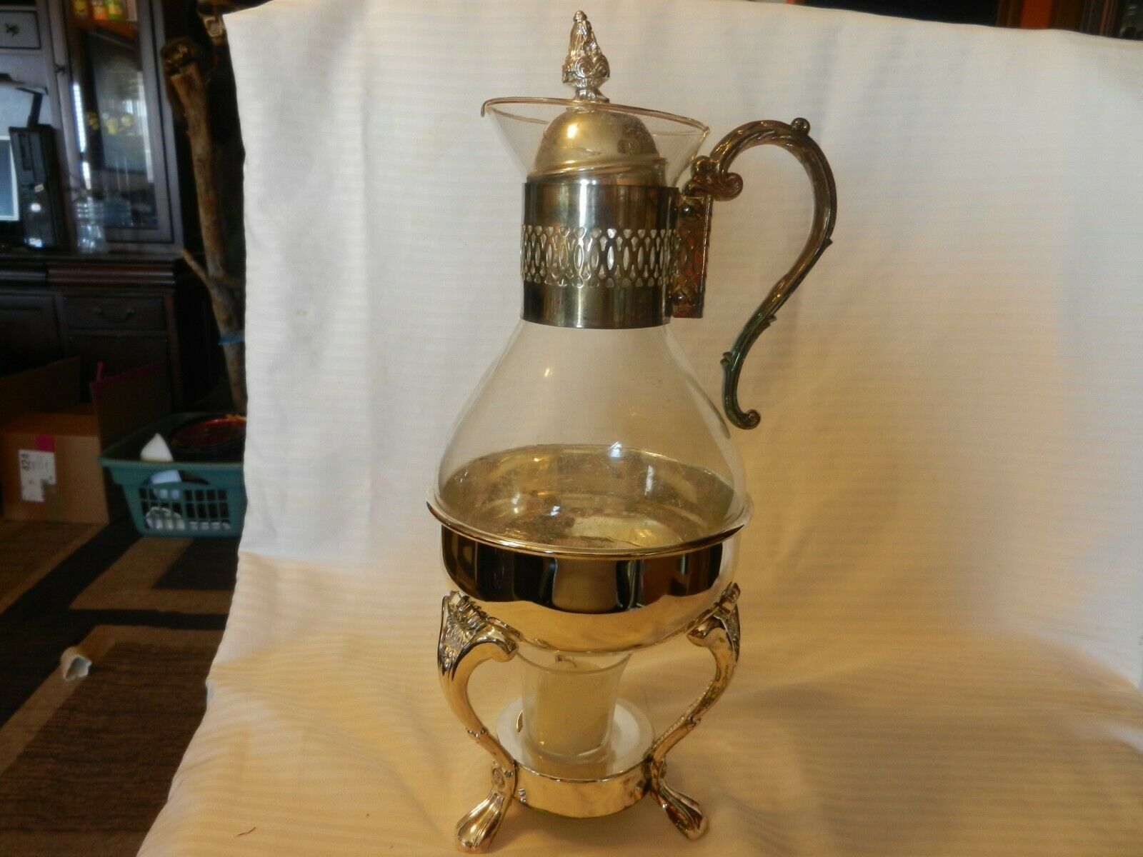 Vintage Silver Plate & Glass Coffee / Tea Carafe Pitcher With Warmer ...