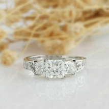 2.70Ct Princess Three Simulated Diamond Engagement Ring 14K White Gold in Size 7 - $311.82