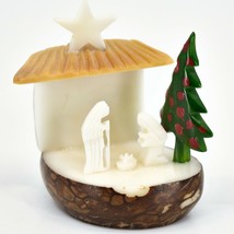 Hand Carved Tagua Nut Carving Nativity Scene Figurine w Manger & Christmas Tree