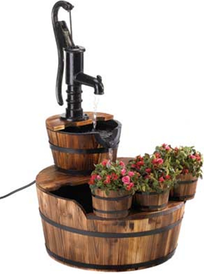 PUMP and BARREL FOUNTAIN and planter trio yard decor Outdoor Fountains