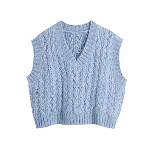 V Neck Solid Crochet Twist Knitting Sweater Female Sleeveless Casual Slim Vest C