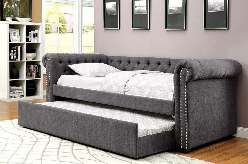 Barrie Nail Trim Button Tufted Full Size Daybed w/ Trundle - Gray ...