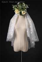 Shoulder Length Wedding Bridal Veils Layer Flower Lace Tulle White Bridal Veils  image 8