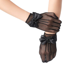 Kids Girls Size Black Flower Lace Bow Princess Pageant Gloves for 4-14 T - $7.98