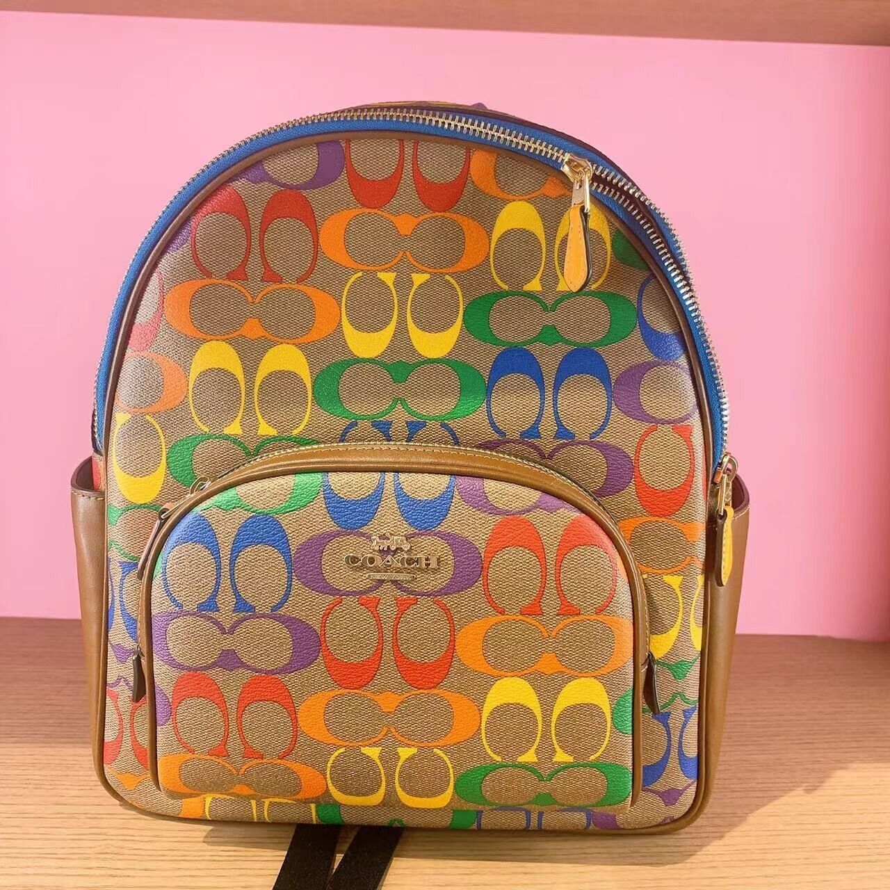 NWT Coach Court Backpack In Rainbow Signature Canvas CA140 - Women's ...