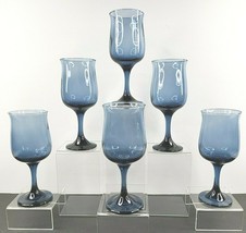 6 Libbey Tulip Dusky Blue Water Goblet Set Vintage 6.5&quot; Elegant Barware ... - £39.47 GBP