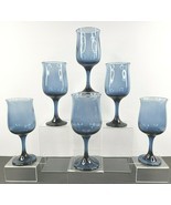 6 Libbey Tulip Dusky Blue Water Goblet Set Vintage 6.5" Elegant Barware Glasses - $53.13