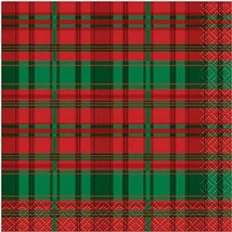 Poinsettia Red Green Plaid Christmas 16 Ct  Paper Beverage Napkins - $4.35