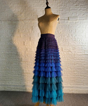 Navy Blue Tiered Tulle Maxi Skirt Romantic Layered Tulle Skirt Holiday Outfit image 2