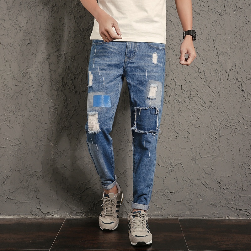 patched ripped jeans men's