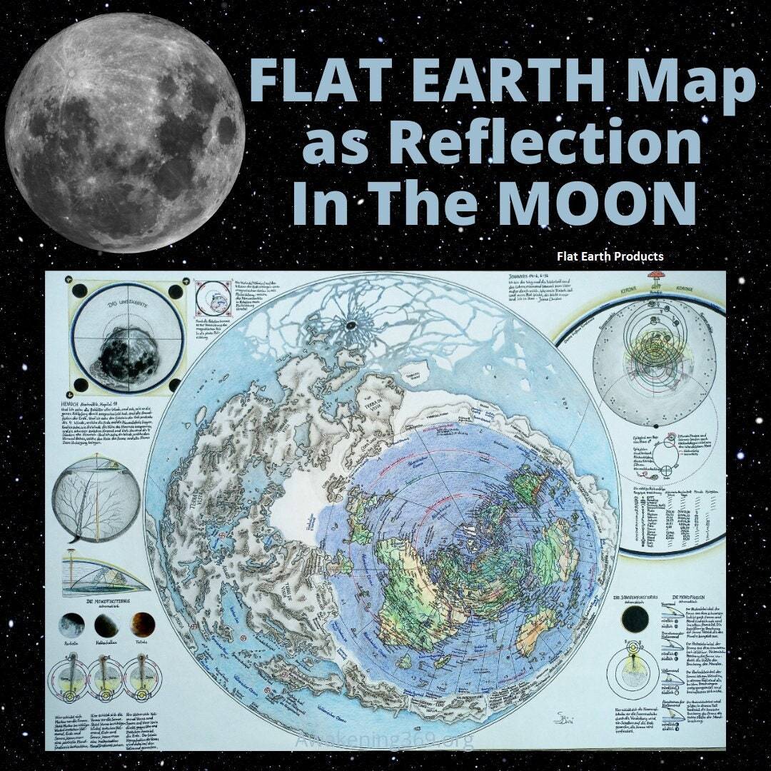 The Flat Earth Plasma Moon Map Cotton Canvas Poster More Land Gleason