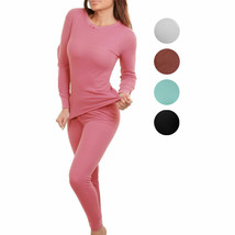 Women's Cotton Waffle Knit Thermal Underwear Stretch Shirt & Pants 2pc Set