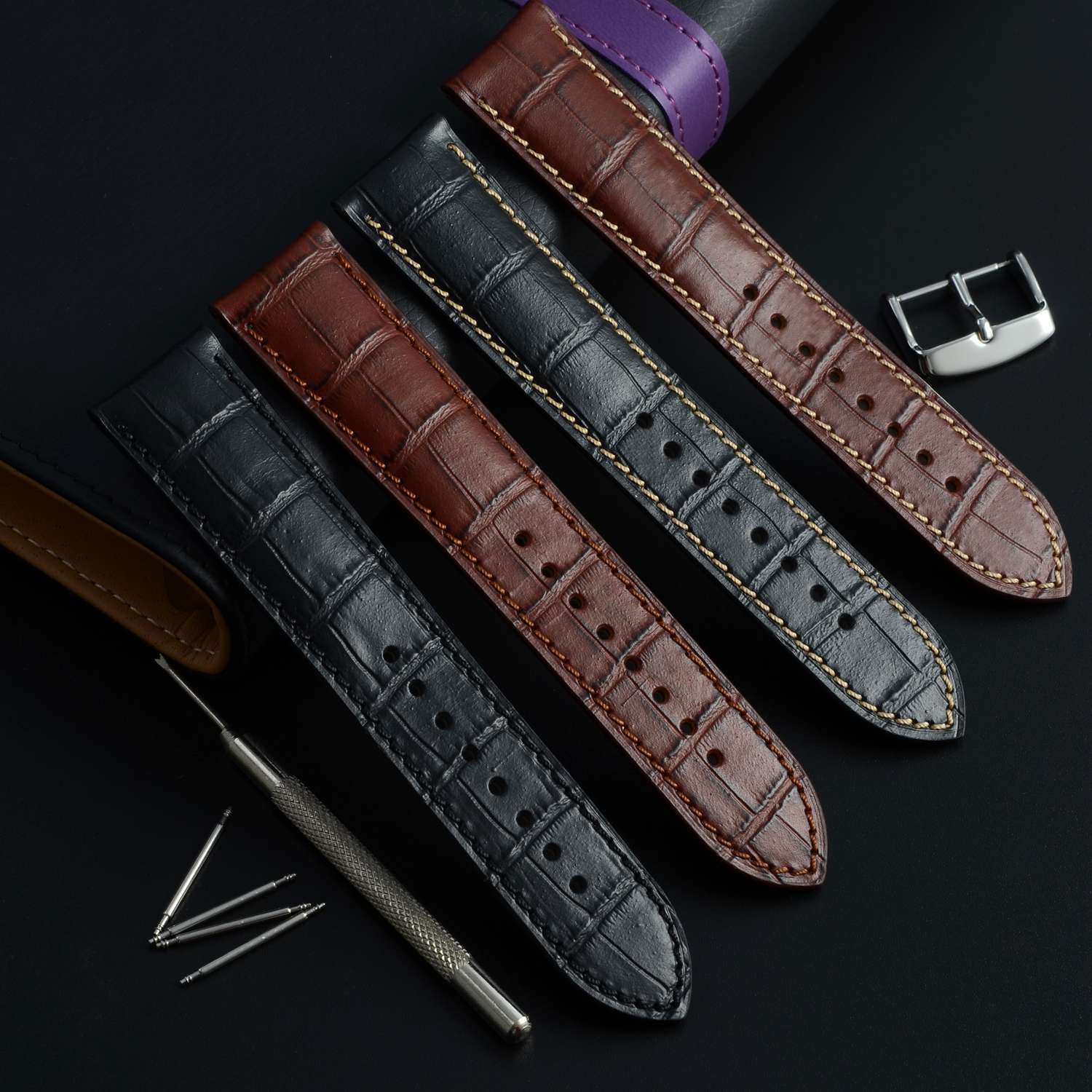 WOCCI Watch Band,18mm 19mm 20mm 21mm 22mm Alligator Embossed Leather