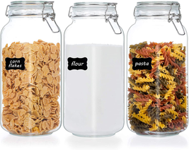 Glass Food Storage Jars With Airtight Clamp Lids Large Kitchen 78oz 3 Pa... - $35.63