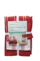 Dish Drying RED 3 piece Kitchen Tea Towel Set 21.5&quot; x 13&quot; Assorted Patterns - $9.41