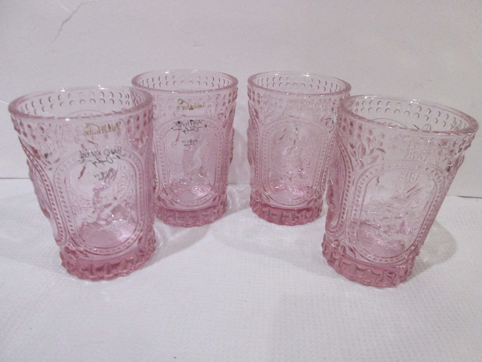 Vintage Style Easter Bunny Rabbit Knobby Pink Drinking Glasses Set of 4