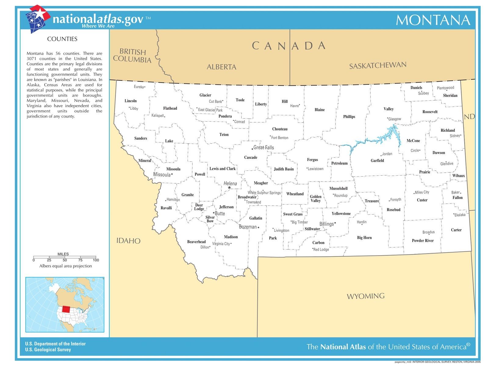 Montana State Counties w/Cities Laminated Wall Map - US