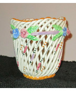 HAND PAINTED WEAVED LATTICE BASKET   SIGNED VALENCIA, SPAIN - £19.67 GBP