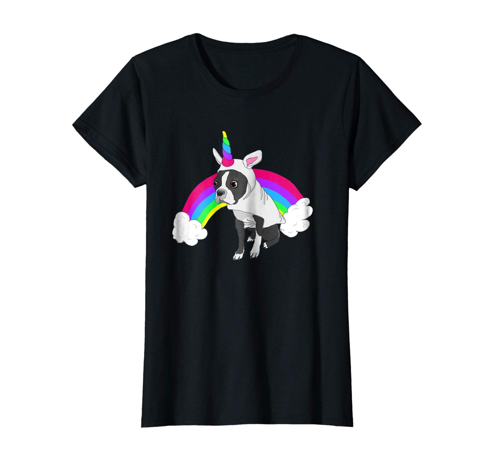 Dog Fashion - Cute Boston Terrier Unicorn Rainbow Tee Shirt Wowen