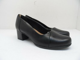 Clarks Women&#39;s Un Damson Step Black Leather Pump Black Size 5M - $56.99