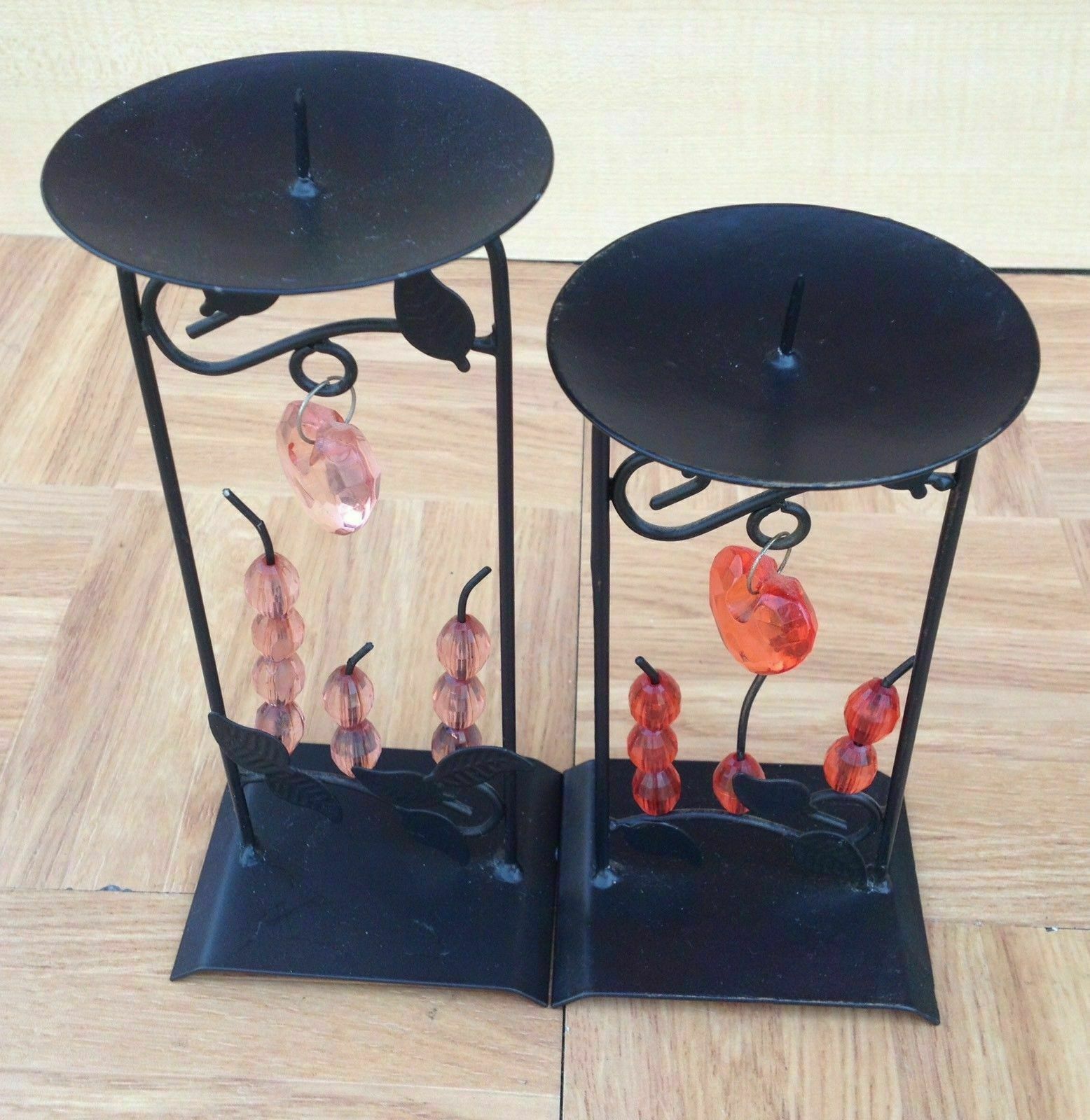 3/4" Black Metal Spike BEADED JEWEL Decorative Pillar Candle Holders