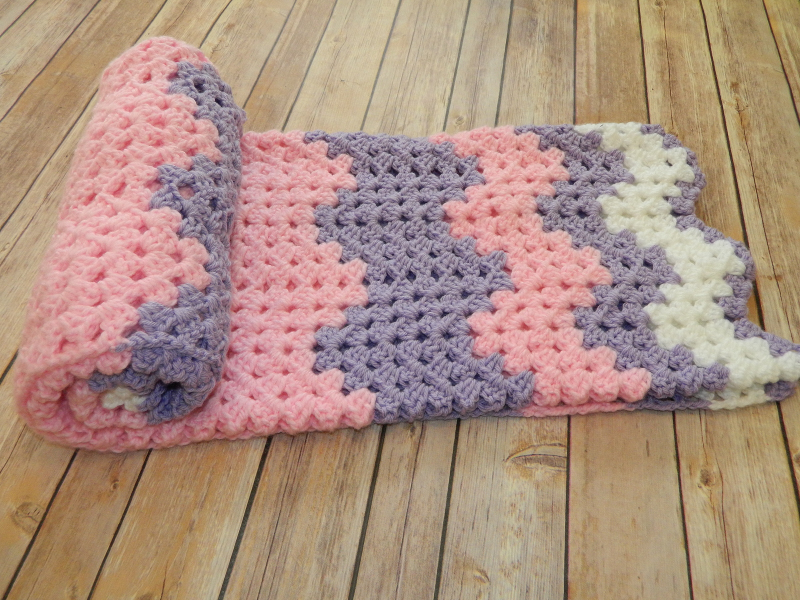 Hand Crochet Granny Wave Pastel Afghan Blanket Bernat Softee Baby Yarn