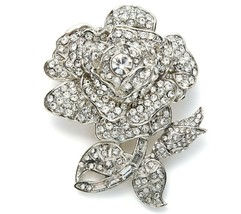 Joan Rivers Private Collection Silver-Tone Faceted Crystal Rose Brooch P... - $56.84
