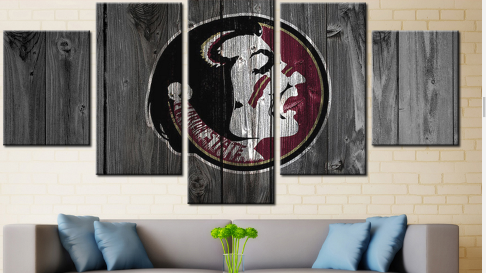 Framed 5Pcs Florida State College Barn wood Style Canvas Art Wall Art
