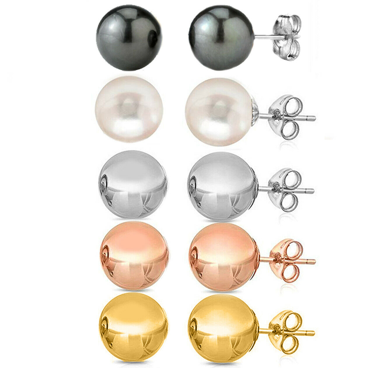 3 Pairs AAA+ Quality 925 Sterling Silver Freshwater Cultured Stud Pearl Earrings